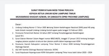 Mosi Tidak Percaya Kepada Ketua KONI Lamtim Khadafi Azwar Menggema